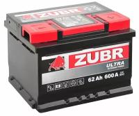 Аккумулятор автомобильный Zubr Ultra 62 А/ч 600 А обр. пол. низкий Евро авто (242х175х175)