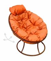 Кресло папасан пружинка мини без ротанга коричневое, оранжевая подушка