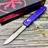 Нож складной MiсroTech MCT12111PU Ultratech, M390 PartSerrated StoneWash Blade, Purple Handle