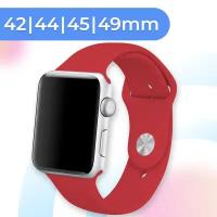 Силиконовый ремешок для умных часов Apple Watch 42-44-45-49 mm / Спортивный сменный браслет для смарт часов Эпл Вотч 1-9, SE серии / Rose Red