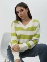 Пуловер в полоску женский /оверсайз / свободная кофта / Бело-зеленая / зелено-белый / мягкая кофта / размер 42/46