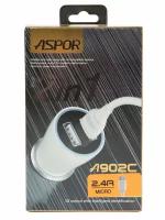 Автомобильное зарядное устройство для телефона Aspor АЗУ 2 в 1 Micro USB A902L/ прикуриватель белый