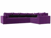 Угловой диван Майами Long правый угол, Микровельвет фиолетовый, подушки фио/черн/фио
