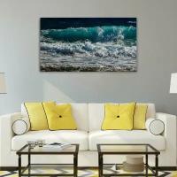 Картина на холсте 60x110 LinxOne "Волны Море Природа Прибой Берег" интерьерная для дома / на стену / на кухню / с подрамником