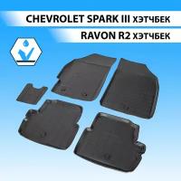 Коврики в салон автомобиля Rival для Chevrolet Spark III хэтчбек 2009-2016 2020-н.в./Ravon R2 хэтчбек 2016-н.в., полиуретан, 5 шт., 11006001