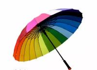 Зонт большой радужный трость прямая ручка Ummi_shop