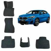 3-D Автомобильные EVA / ЭВА / ЕВА коврики в салон для BMW X2 (F39)/ БМВ Х2 ( 1 поколения ) (Черный ромб / Черный кант)