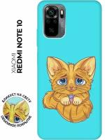 Матовый чехол Sad Cat для Xiaomi Redmi Note 10 / Note 10S / Сяоми Редми Ноут 10 / Ноут 10С с 3D эффектом бирюзовый