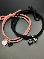 Плетеный браслет, стразы, металл, керамика, 2 шт., размер one size, серый, розовый