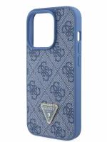 Guess для iPhone 15 Pro чехол PU 4G Triangle Diamond metal logo Hard Blue