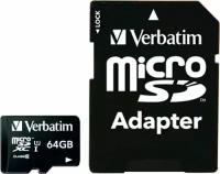 Карта памяти Micro SD 64 Gb VERBATIM 90MB/S MICROSD CLASS 10 (SD ADAPTOR) 44084