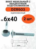 DIN603 6х40 винт мебельный с квадратным подголовником, 2 шт