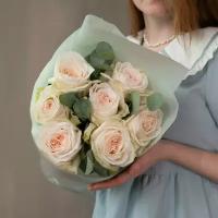 Букет ароматных пионовидных роз 7 шт с эвкалиптом моя любовь Flawery
