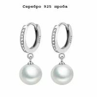 Серьги кольца с жемчугом серебро 925 бижутерия женская