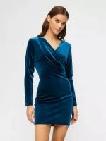 Бархатное платье мини с вырезом с драпировкой на груди, цвет Синий, размер XS 023458159123