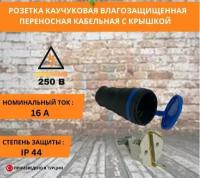 Разъем штепсельный 1х16А 2P+PE 220-240В с заглушкой каучук