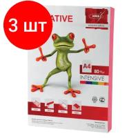 Комплект 3 шт, Бумага цветная CREATIVE color, А4, 80 г/м2, 100 л, интенсив, розовая, БИpr-100р