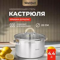 Кастрюля из нержавеющей стали с крышкой-дуршлагом Style Wellfort, объем 4,4 литра