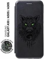 Чехол-книжка Book Art Jack для Samsung Galaxy A50, A50s, A30s с принтом "Shaman Cat" черный