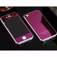 Защитные стекла зеркальные Front & Back для Apple iPhone 4 / 4S, айфон 4, 4s фиолетовые 2 в 1