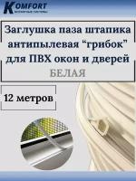 Заглушка паза штапика для окон и дверей ПВХ грибок белая 12 м