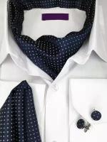 Синий галстук-аскот (мужской шейный платок) с запонками,паше