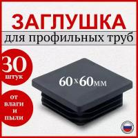 Заглушка 60х60 мм для профильной трубы пластиковая квадратная черная, 30 шт