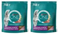 Сухой корм для взрослых кошек привередливых ко вкусу Purina One утка и печень 750гр х 2шт