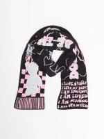 Вязаный трикотажный шарф с надписями, цвет голубой, розовый, черный, размер No_size 02342914G025
