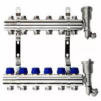 Коллекторная группа FHF-6R set 1"х6х3/4" ЕК, с воздухоотводчиками, с кронштейнами, латунь, Ридан 088U0706R