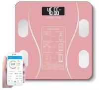 Напольные умные весы с расчётом 12 показателей качества тела совместимые для Android, IOS розовые
