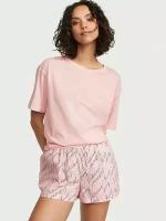 Пижама Victoria's Secret L персиковая футболка со спущенным плечом и шорты в лого