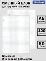 Сменный блок для тетрадей на кольцах 120 листов, А5 (комплект 2 шт)