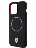 Ferrari для iPhone 15 Pro Max чехол Liquid silicone Scuderia printed ring Hard Black (MagSafe)