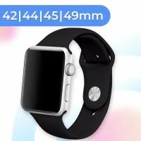 Силиконовый ремешок для умных часов Apple Watch 42-44-45-49 mm / Спортивный сменный браслет для смарт часов Эпл Вотч 1-8, SE серии / Black