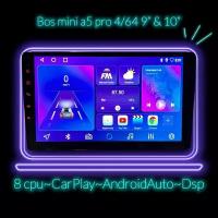 Автомагнитола BOS-Mini A5 9"дюймов 4+64Gb 8 ядер 2 DIN/Android 12