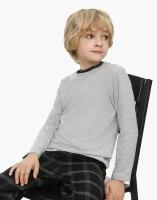 Серый лонгслив с нашивкой для мальчика, размер 7-8 лет