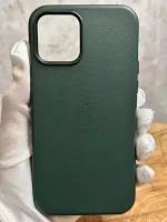 Кожаный чехол с цветной анимацией ( натуральная кожа) Leather Case MagSafe для iPhone 12 Pro Max 6.7, Dark Green