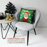 Подушка декоративная матех CHRISTMAS LINE. Олень В красной шапке 38*38*15. Цвет красный, зеленый, арт. 37-699