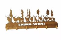 Вешалка "Sauna Suomi" настенная деревянная, на 6 крючков, в баню и сауну, С Легким Паром