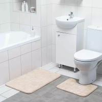Набор ковриков для ванной и туалета Доляна Галька, ракушки, 2 шт: 39x40, 50x80 см, цвет бежевый