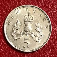 Монета Великобритания 5 Пенсов 1970 год Королева Елизавета 2 #6-1