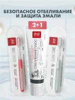 Набор WHITE PLUS / отбеливание плюс зубная паста, 100 мл и 2 штуки CLINIC CARE Medium зубная щетка (розовый и белый)