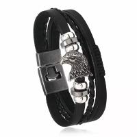 Плетеный браслет Croco Gifts кожаный, металл, 1 шт., размер 21 см, черный, серый