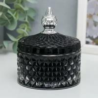 MARU Шкатулка стекло "Ромбы и купол" чёрный с серебром 11х8,5х8,5 см