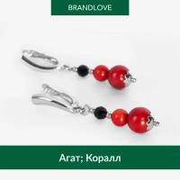 Серьги с подвесками BL Jewelry Accent, амазонит, агат, коралл, размер/диаметр 41 мм, красный