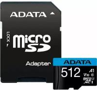 Карта памяти 512Gb MicroSD ADATA + SD адаптер (AUSDX512GUICL10A1-RA1)