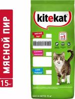 Сухой корм для кошек Kitekat Мясной пир, с мясом, 15 кг