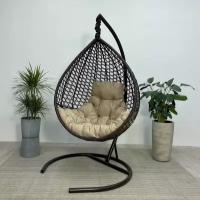Подвесное кресло-кокон MONTBLANC COMFORT коричневый + каркас (бежевая подушка)