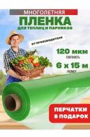 Многолетняя пленка для теплиц, зеленая, плотность 120мкм, размер 6х15м